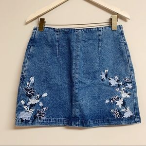Topshop Denim Embroidered Skirt